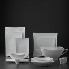 Jumbo Wind Platin Servies 64-Delig – 12 Persoons – Vierkant Porselein Serviesset – Dinerborden Soepborden Dessertborden