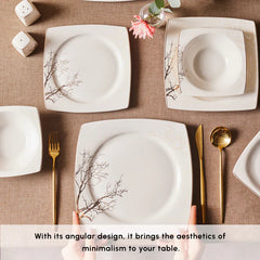Karaca Square Autumn - 53-Delige Serviesset voor 12 Personen – Wit/Multicolor – Luxe New Bone Dinerservies