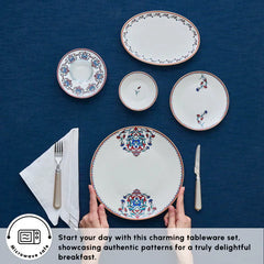Karaca Nakkas - New Bone Ensemble petit-déjeuner/service 26 pièces - 6 personnes - Multicolore - Tasses à thé. Bols et assiettes