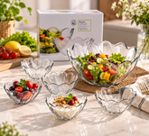 Pasabahce Hasir - Glazen Schaalset – 7-delig – 1 Grote Serveerschaal 24 cm + 6 Kleine Schaaltjes 13 cm – Transparant