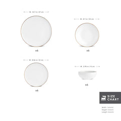 Karaca Stream Meridian - New Serviesset – 24-Delig – 6 Personen – Wit met Gouden Details – Luxe Bone Servies