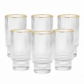 Bavary - Ripple Drinkglazen met Gouden Rand – 6-delig – Geribbeld Glas – Luxe Waterglazen - 300 ml