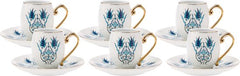 Karaca Iznik Turkse Koffieset – 12-delig – 6 Personen – Porseleinen Koffiekopjes met Schotels – Espresso & Mokka Set