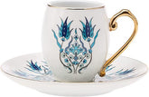 Karaca Iznik Turkse Koffieset – 12-delig – 6 Personen – Porseleinen Koffiekopjes met Schotels – Espresso & Mokka Set
