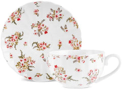 Karaca Blossom - Theekoppen met Schotels – 12-delig – 6 Personen – 220 ml – Bone Porselein