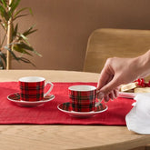 Karaca Ekose V2 - Espresso & Turkse Koffiekopjes met Schotels – 4-delig – 2 Personen – 80 ml