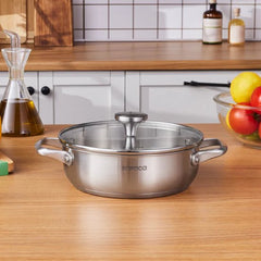 Karaca Elite – Roestvrijstaal – Lage Kookpan met Deksel – 22 cm – Zilver