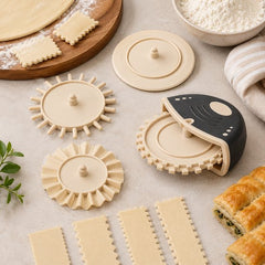 Sunplast 3126 - 4-in-1 Deegsnijder Set – Hamur Ruleti – Deegwiel voor Pizza, Pasta & Gebak – Rechte, Zigzag & Kartel Snijders – Vaatwasserbestendig