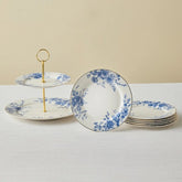 Karaca Delft - New Bone Serveerset – 8-delig – 6 Personen – Etagère & Dessertborden – Blauw