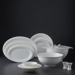Jumbo Golda - Serviesset 61-delig – 12 Personen – Wit/Goud – Luxe New Bone Dinerservies met Soepterrine, Ovalen Schalen en Kommen