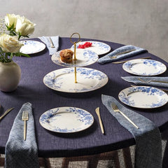 Karaca Delft - New Bone Serveerset – 8-delig – 6 Personen – Etagère & Dessertborden – Blauw