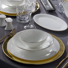 Jumbo Golda - Serviesset 61-delig – 12 Personen – Wit/Goud – Luxe New Bone Dinerservies met Soepterrine, Ovalen Schalen en Kommen