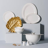 Jumbo Golda - Serviesset 61-delig – 12 Personen – Wit/Goud – Luxe New Bone Dinerservies met Soepterrine, Ovalen Schalen en Kommen