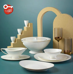 Jumbo Moon Gold - Serviesset 64-delig – 12 Personen – Wit/Goud – Luxe Dinerservies - New Bone