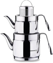 Korkmaz Nostaljia Maxi – Turkse Theepotset – 1,2 L + 2,2 L – 18/10 RVS – Zilver