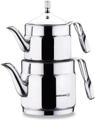 Korkmaz Nostaljia Maxi – Turkse Theepotset – 1,2 L + 2,2 L – 18/10 RVS – Zilver