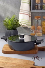 PoloChef VSB-130 - Vista Seramische Lage Kookpan 30 cm – Keramische Braadpan met Deksel – Zwart – Grote Familiepan
