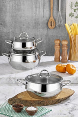 Polochef PGS-101 Pro Line - RVS Pannenset 6-Delig – 18/10 Roestvrij Staal – 16/18/20 cm – Inclusief Deksels – Inductie Geschikt