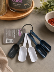 Sunplast Cook Maatlepel Set 5-delig – Maatscheppen voor Koffie, Thee, Suiker & Kruiden – Kunststof – Met Ophangring – Grijs/Wit/Blauw