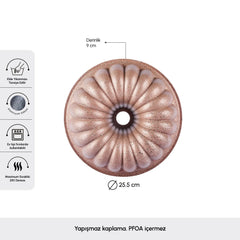 Karaca Cake Pro Lina - Bakvorm - 25.5 cm - Gegoten Aluminium - Roségoud - Decoratieve Cakevorm