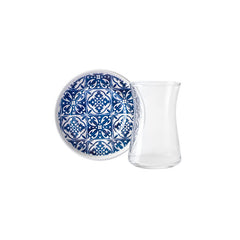 Karaca Mavili Blauw - Theeglazen set met Onderzetters - Set van 6 - Porselein - 170 ml