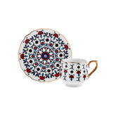 Karaca Ebruli Turkse Koffiekopjes Set – 6 Personen – 100 ml – Porselein Servies – Incl. Schotels