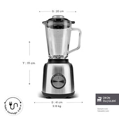 Karaca Inox Smoothie Blender – 1,5 Liter – Glazen Mengkan – RVS – Keukenblender