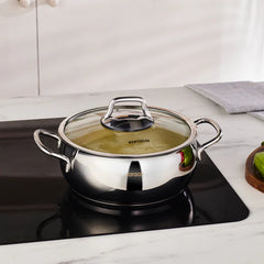 Karaca Emirgan - Roestvrijstalen Pan met Deksel - 20cm - Zilver