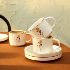 Karaca Valencia Koffiekopjesset 12-delig - 6 Personen - 80 ml - Espresso & Turkse Koffie - Kopjes met Schotels