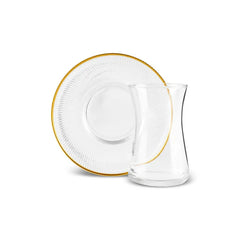 Karaca Juliet - Turkse Theeglazenset– 12 Delig – 6 Personen – 170 ml – Goud – Luxe Theeglazenset met Schotels