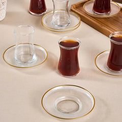 Karaca Juliet - Turkse Theeglazenset– 12 Delig – 6 Personen – 170 ml – Goud – Luxe Theeglazenset met Schotels