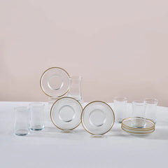 Karaca Juliet - Turkse Theeglazenset– 12 Delig – 6 Personen – 170 ml – Goud – Luxe Theeglazenset met Schotels