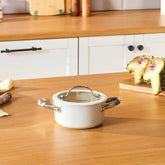 Karaca Swiss Crystal - Kookpan Casserole met Deksel – 14 cm – Almond Cream – Inductie Geschikt – RVS Handgreep