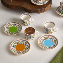Karaca Yasemen - New Bone Koffiekopjesset voor 6 Personen – 12-delig – Espresso & Turkse Koffiekopjes – 80 ml – Multicolor