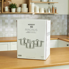 Karaca Magnus - XLarge Pannenset 6-delig – 18/10 RVS – 5.5L. 6.7L & 9.5L – Inductie Geschikt – Roestvrij Staal