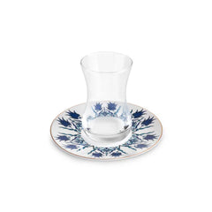 Karaca Iznik - 12-delige Turkse Theeset voor 6 Personen – 130 ml – New Bone Schotels – Blauw – Traditioneel Design – Vaatwasserbestendig
