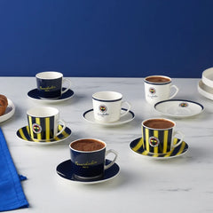 Karaca x Fenerbahce - Turkse Koffiekopjesset – 12-Delig – 6 Personen – 80 ml – Porselein – Officieel Gelicentieerde FB Collectie