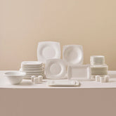 Karaca Fine Pearl Helen - Serviesset 58-delig – 12 Personen – Vierkant – Parelmoer Dinerservies – Luxe Wit Servies