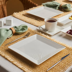 Karaca Trend Emboss 32-delige Ontbijtset – Vierkant – Servies voor 6 Personen – Wit Reliëf Design