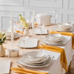 Karaca Square Bone Lucia - Serviesset – 60-delig – 12 Personen – Vierkant Bone China Servies - Luxe Dinerset