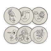 Karaca Face - Assiettes à tarte – Lot de 6 – 21 cm – Grès – Blanc – Assiettes à dessert