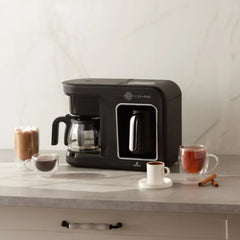 Karaca Hatır Plus Mod 5 in 1 Essential Koffiezetapparaat – Turks Koffieapparaat & Filterkoffie – Zwart/Chroom – 1385W