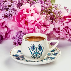 KARACA - Iznik - Koffieset - Koffieservies voor 6 personen. 90 ml. 6 espressokopjes en 6 schoteltjes. robuuste mok. traditionele Turkse koffiekopjes. cappuccino koffieset. porselein presentatie