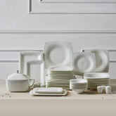 Karaca Fine Pearl Helen - Serviesset 58-delig – 12 Personen – Vierkant – Parelmoer Dinerservies – Luxe Wit Servies