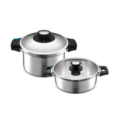 Karaca Quick and Safe Snelkookpannenset 4 + 6 Liter – RVS Snelkookpan Set met Veiligheidssysteem – Geschikt voor Inductie. Gas en Elektrisch – 2 Delige Pressure Cooker Set