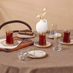 Karaca Aris – Elegante Turkse Theeglazenset – Multikleuren – Set van 6 – 12-Delig