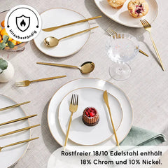 Karaca Bella Shiny Gold V2 - Bestekset 24-Delig – Goudkleurig RVS – 6 Personen – Luxe Bestekset