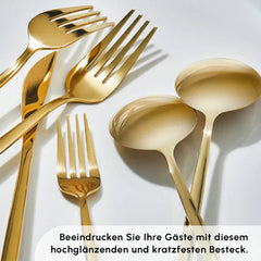 Karaca Bella Shiny Gold V2 - Bestekset 24-Delig – Goudkleurig RVS – 6 Personen – Luxe Bestekset