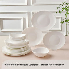 Karaca White Pure Opal Glazen Serviesset – 24-Delig – 6 Personen – Wit – Modern & Duurzaam Design
