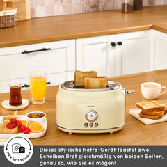 Karaca Retro Broodrooster – 2 Sneden – Crème – 815W – Met Ontdooifunctie